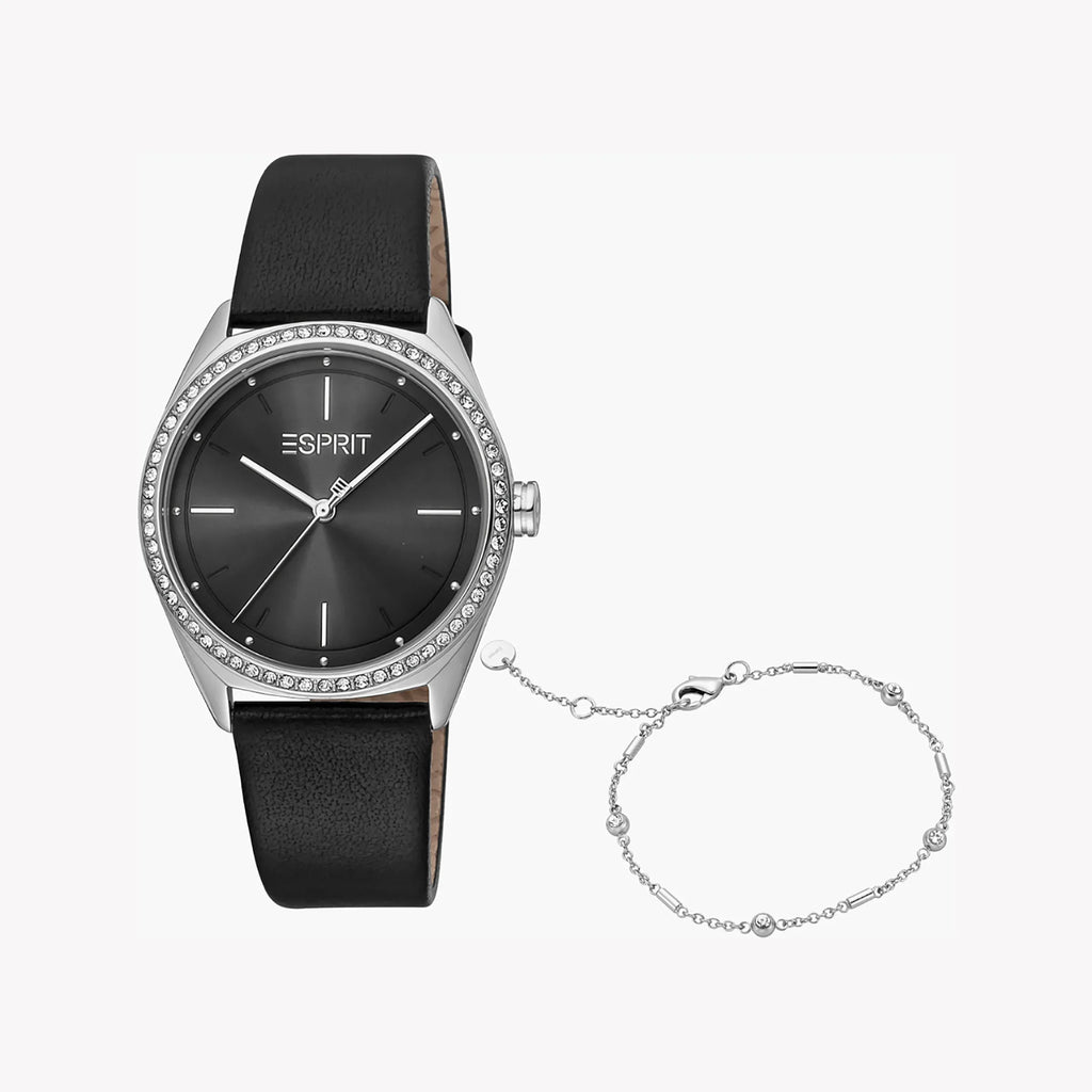 Esprit Women's Black Leather Watch, Black Dial | Es1l003m0015