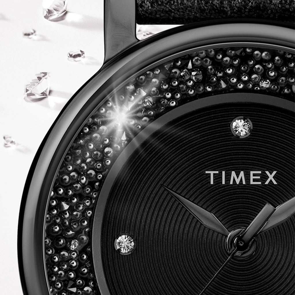 Timex Women's Black Leather Watch, Black Dial | Tw2r93000